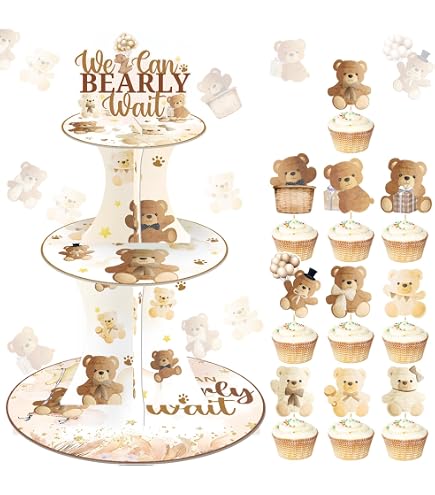 Cupcake-Ständer „We Can Bearly Wait“ – 3-stöckig, Bären-Design, Für Babyparty & Geburtstag