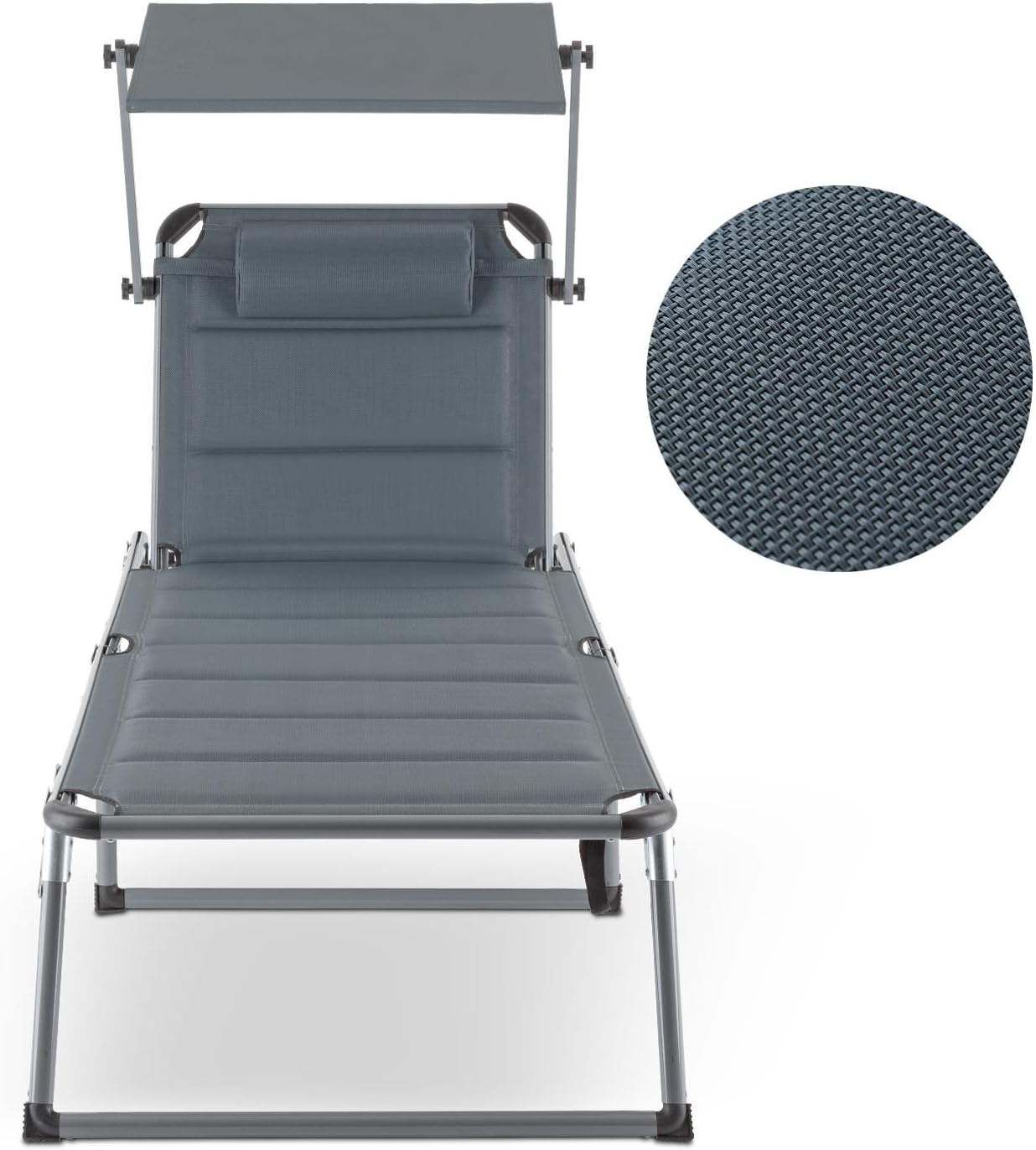 BLUMFELDT Amalfi, Outdoor Portable Folding Lounge Chair, 5 Reclining Positions, Sunshade, Adjustable Pillow, Resistant Polyester Cover, Noble Grey: Kitchen & Dining
