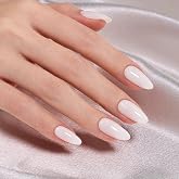 Beetles Milky White Press On Nails Medium Almond Natural White | Almond Press On Nails Soft Nail Gel with Nail Glue Adhesive Tabs Nail File Cleaning Wipe Cuticle Stick, 16 Sizes 32pcs