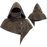UJUROU Steampunk Cowl Gothic Hooded Short Cape Renaissance Medieval Cloak with Buckles Cosplay LARP Costume
