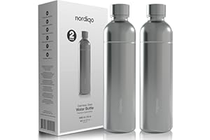 Nordiqo Premium 33 oz Stainless Steel Bottle | Compatible with Aarke Carbonator 3, Sodastream (excl. Aqua Fizz + Jet) and many others | Dishwasher Safe, No Expiration Date | 2-Pack