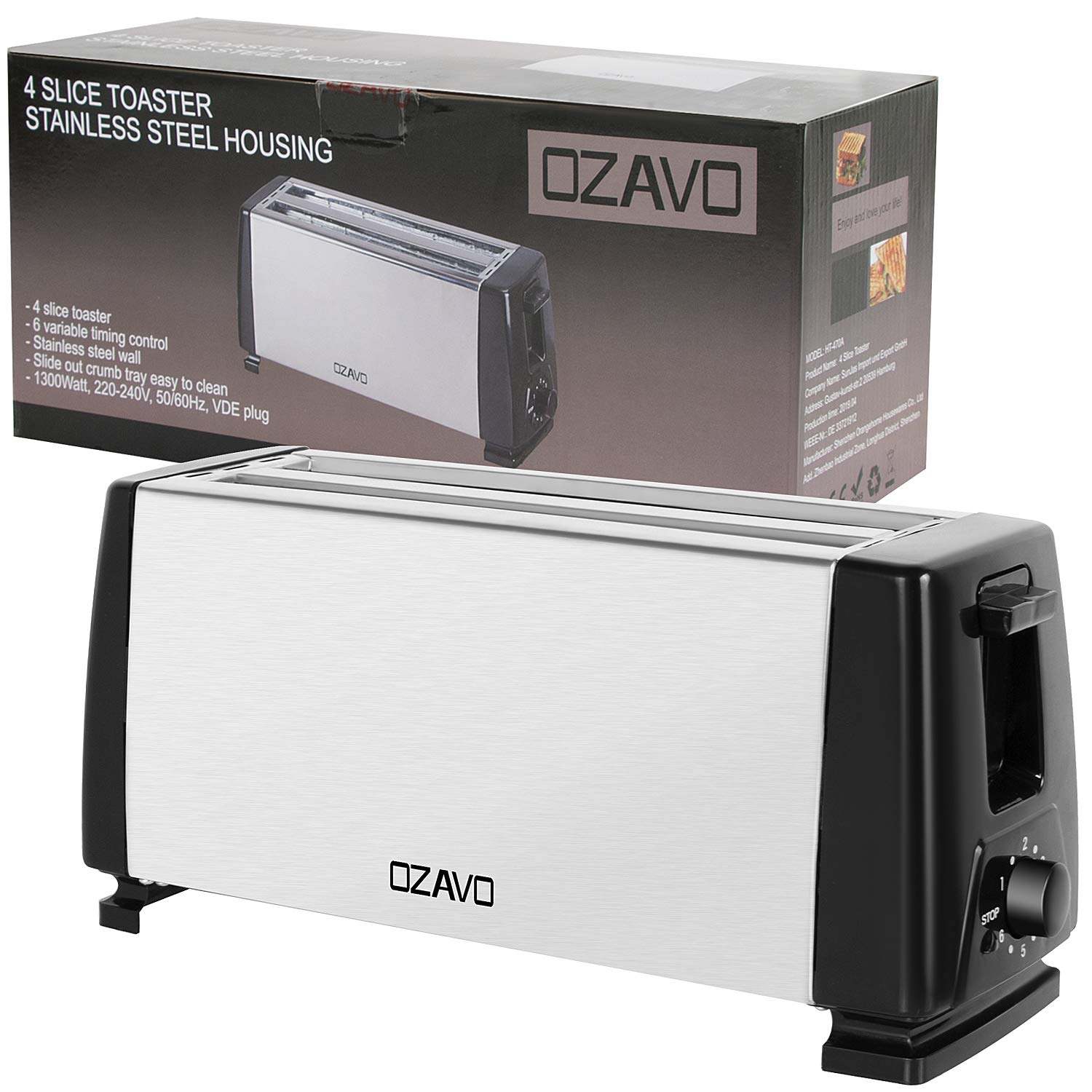 Amazon.de OZAVO Toaster Langschlitz, 4 Toast Scheiben, mit