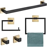 YACVCL 5 Pieces Bathroom Hardware Set, Black and Gold Towel Bar Set, 23.6 inch Towel Bar Hand Towel Holder Wall Mounted Stainless Steel