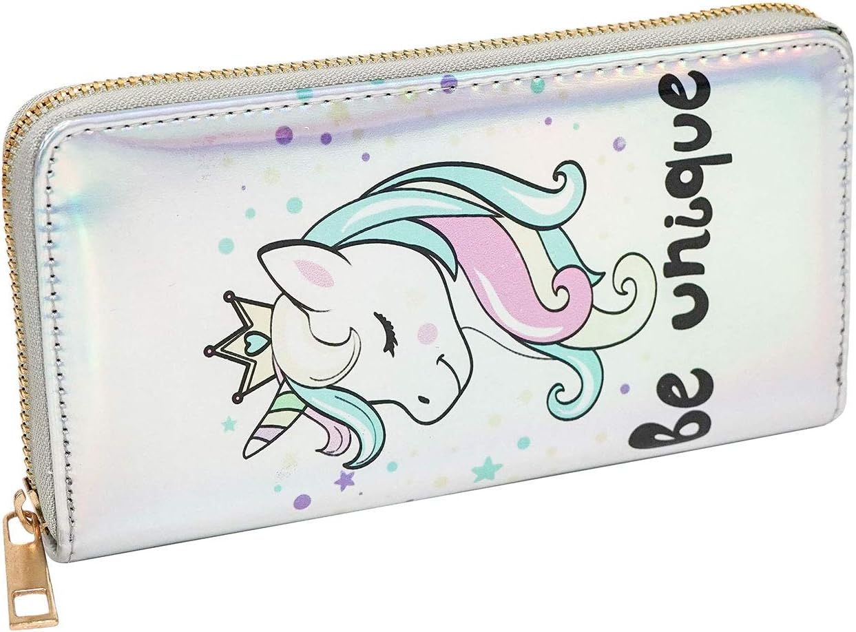 Women Wallet Cute Long Purse for Girls Zipper Around Unicorn Pattern