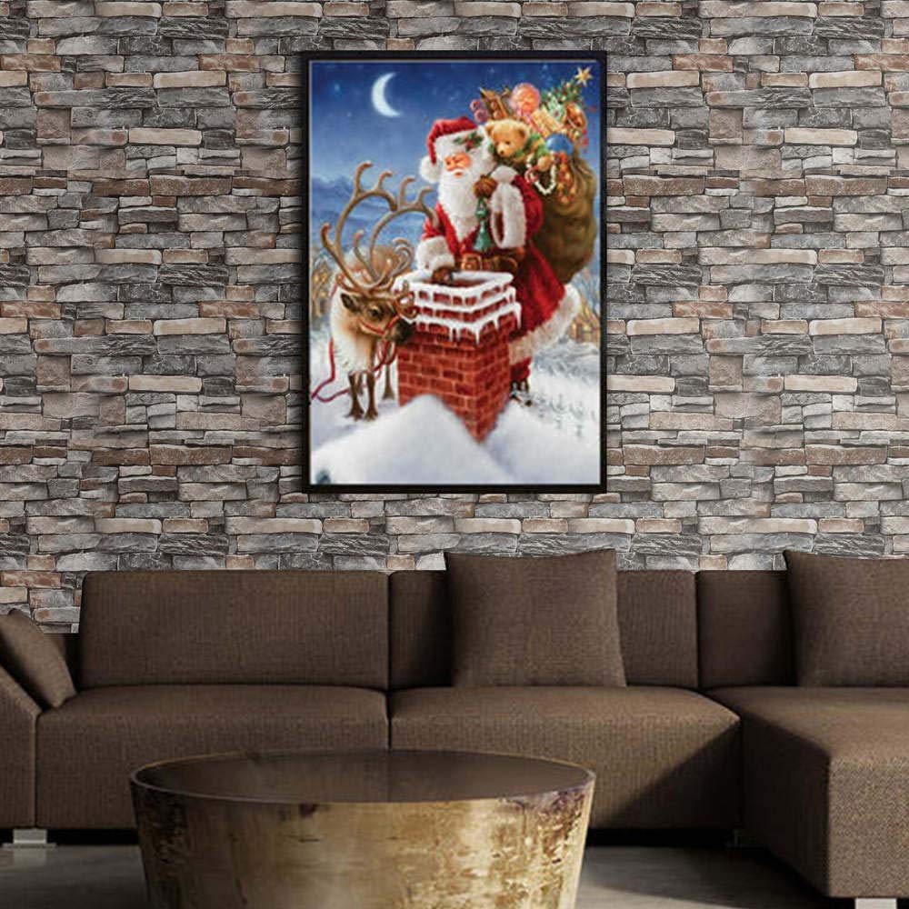 Peel and Stick Wallpaper 3D Stone Brick Stick on Wallpaper 17.7“ X 236” Thick Cleanable Self-Adhesive Removable Home Decorate Thick Wall Paper Vinyl Shelf Paper Fireplace Christmas Decoration