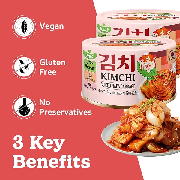 DELIEF SLICED SPICY KIMCHI – AUTHENTIC KOREAN NAPA CABBAGE, VEGAN, GLUTEN-FREE, SHELF-STABLE CANNED, NO PRESERVATIVES, 5.64 OZ/160 G (1 CAN)