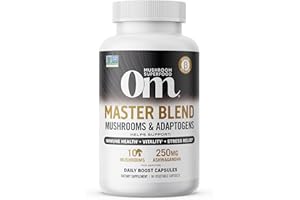 Om Mushroom Superfood Master Blend Mushrooms & Adaptogens, Capsules Supplement, 80 Count, 20 Servings, 10 Mushroom Complex, Adaptogens for Immune Health, Vitality, Stress Relief (Packaging May Vary)