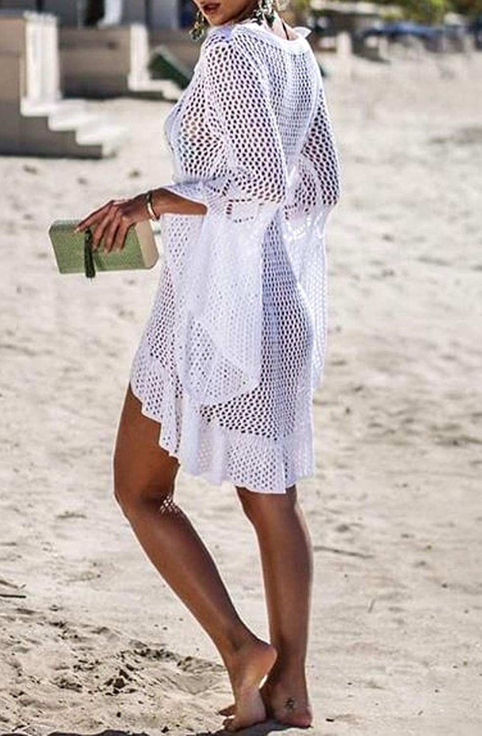 Wander Agio Beach Tops Sexy Floral Cover Dresses Bikini Cover-ups Net Hollow Out White at  Women’s Clothing store