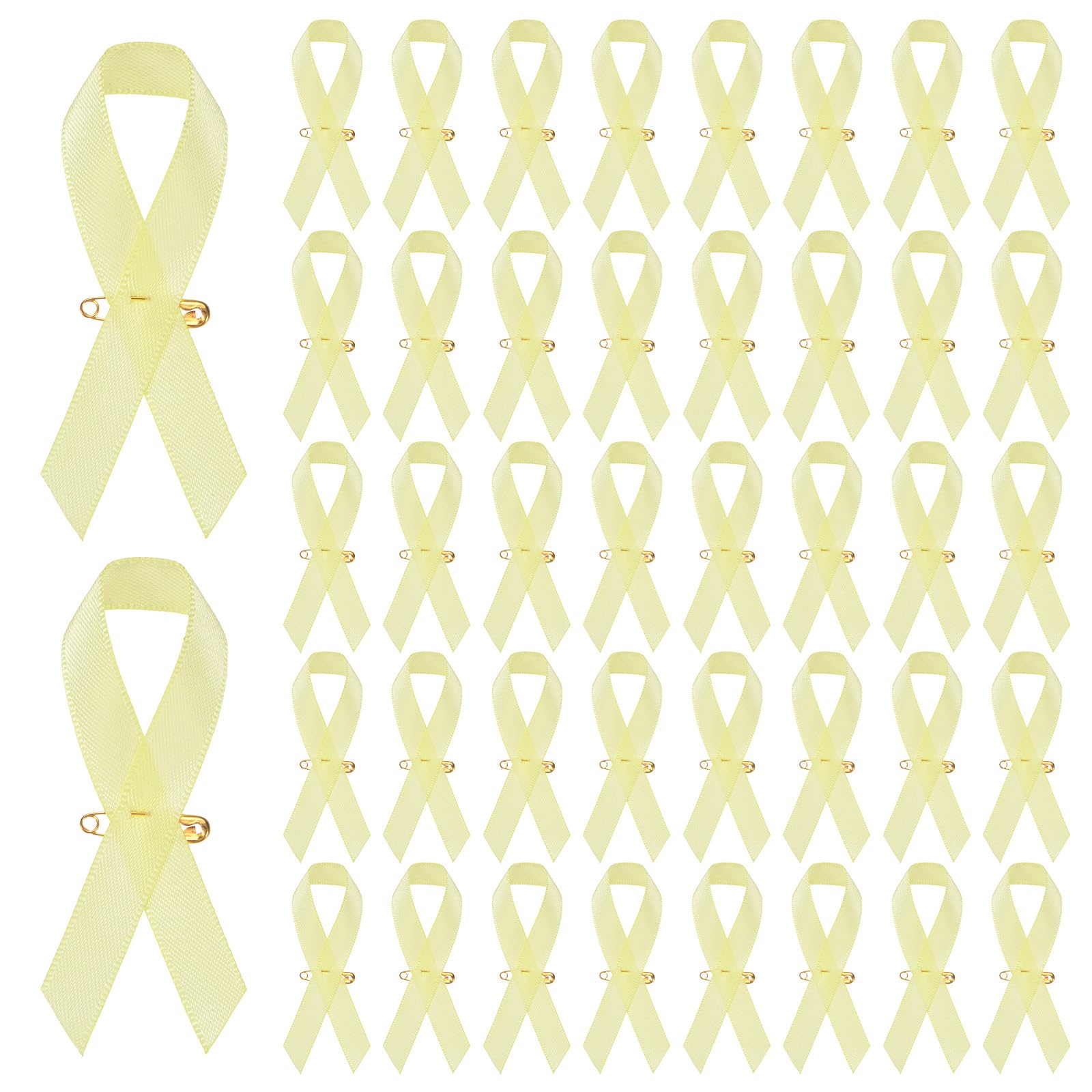 M METERXITY 100-Pack Yellow Awareness Ribbons, Satin Ribbon with Safety Pins for Charity Public/Social Event/Party/Clothing Decoration, Hope Faith Awareness Lapel Brooch