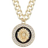 Women's Basketball Wives Style Gold-Plated Lion Head Pedant Necklace Hip Hop Statement Chunky Chain Choker Animal Necklace