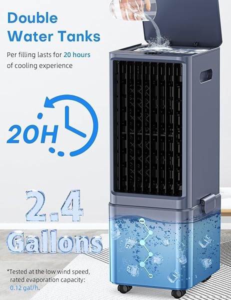 COOLECH WINDOWLESS AIR CONDITIONER W/ 4 MODES & 3 SPEEDS, WATERLESS ALERT, 2.4-GAL TANK FOR 20H COOLING, 12H TIMER, 20FT REMOTE, 70° AUTO SWING EVAPORATIVE AIR COOLER, PORTABLE AC UNIT FOR BEDROOM