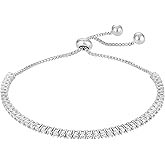 KISPER Adjustable Tennis Bracelet for Women - 18K White Gold or Gold Plated Round Cut AAAAA CZ, 2mm/3mm/4mm Dainty Cubic Zirconia Bracelet, Elegant Gift
