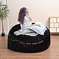 HDMLDP Bean Bag Chair for Adults Kids Without Filling with Creative Embroidered Pattern Comfy Fluffy Giant Round Beanbag Lazy Sofa Cover for Reading Chair Floor Chair, 6FT, Black