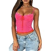 Women Double Layer Mesh Tank Tops Sleeveless Patchwork Strappy Going Out Tops Camisole Y2k Backless Crop Cami Shirts