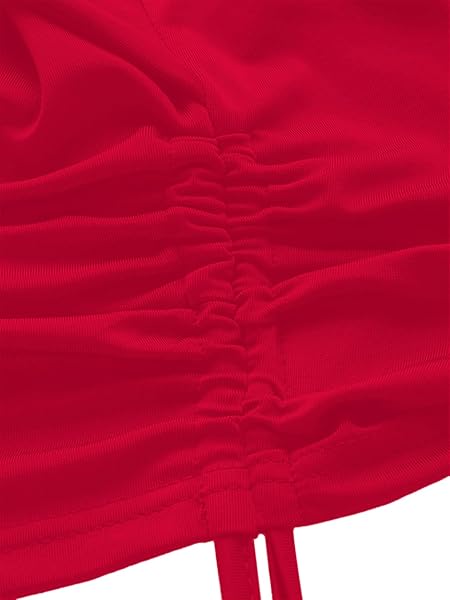 REMIDOO WOMEN’S SLEEVELESS HALTER CROP TOP TIE BACK DRAWSTRING SIDE CAMI TOPS RED SMALL