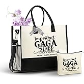 InnoBeta Gaga Gifts Canvas Tote Bag for Grandma, Important Gaga Stuff Bag with Top Zipper Closure and Shoulder Strap for Birthday, Mother's Day, Christmas