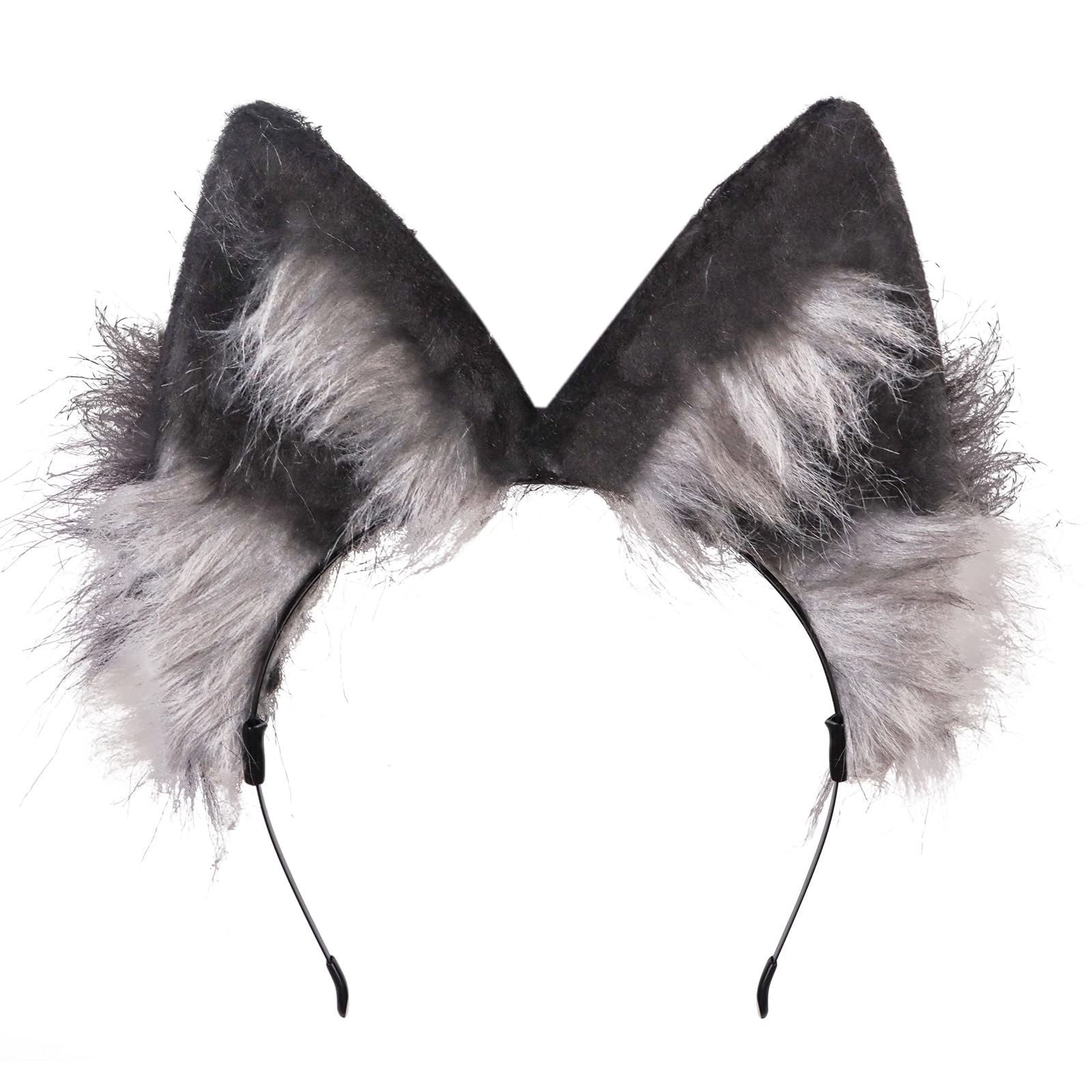 Auliuse Handmade Faux Fur Fox Wolf Ears Headband Furry Animal Ear Hairband Animal Cosplay Hair Hoop Women Men Head Accessories for Cosplay Halloween Costume Anime Dress, Grey