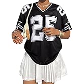 Jersey Shirts for Women Y2k Graphic Tees V Neck Baggy Streetwear Number Oversized T Shirt Summer Tops