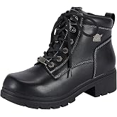 Dream Apparel Womens Lace Up Motorcycle Riding Boots with Side Zipper, Black Faux Leather Ankle Booties Biker Boots, Military Combat Booties for Ladies with Low Heel