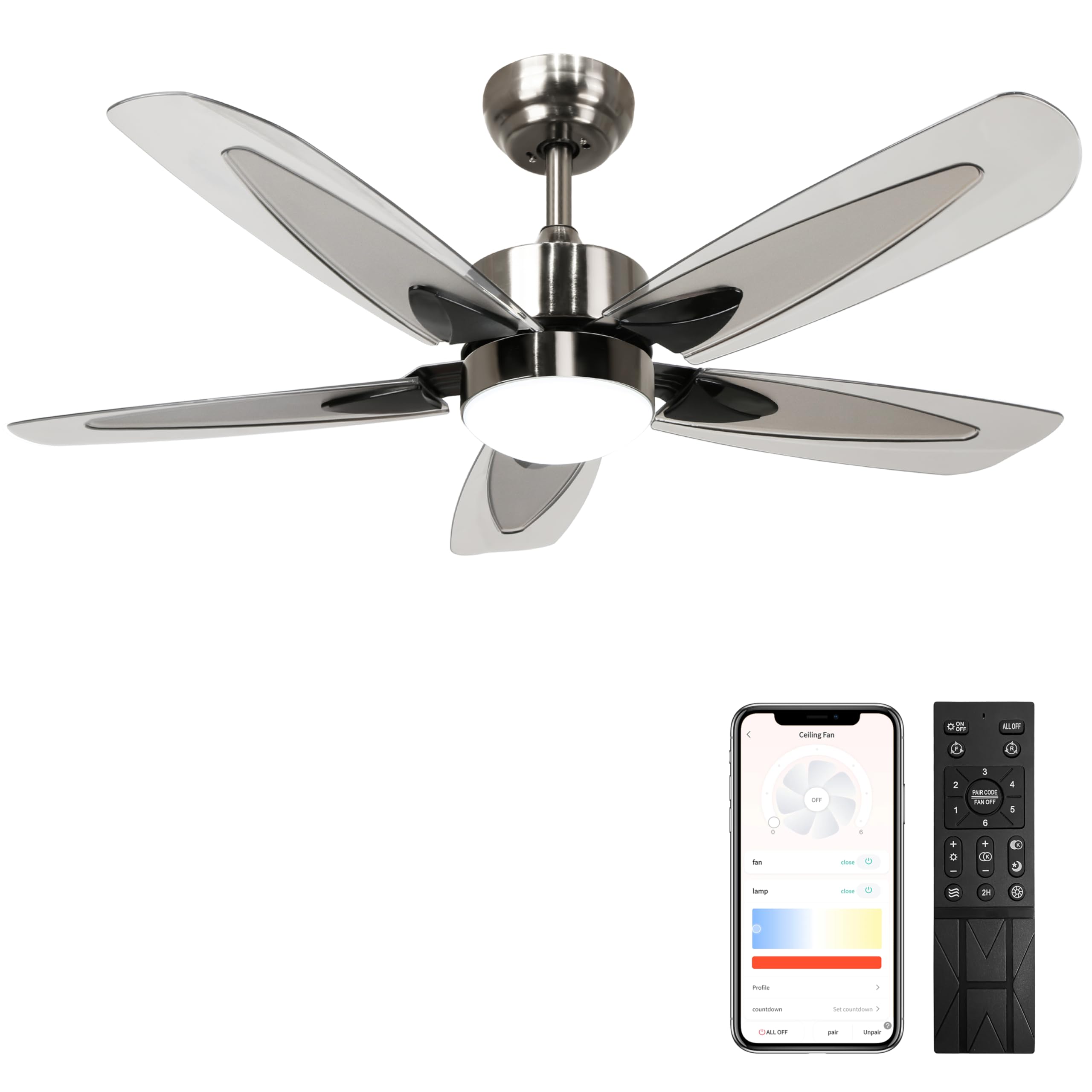 Photo 1 of Flybull Ceiling Fan with LED Light and Remote, 42 Inch Modern Indoor Outdoor Ceiling Fan for Porch Patio, 3 Colors Dimmable, 6 Speed, Quiet Small Ceiling Fan for Bedroom Kitchen (Brushed Nickel)