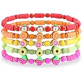 Fire beetle Colorful Smiley Face Fruit Beaded Bracelets for Women Rainbow Stretch Clay Preppy Bracelets Y2k Heishi Surfer Stackable Bracelet Set Handmade Summer Beach Party Jewelry Gift