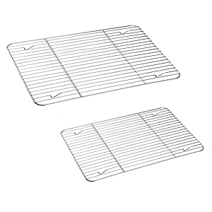 TeamFar Cooling Rack, Baking Roasting Rack Stainless Steel for Baking Sheet Oven Pan, Healthy & Rust Free, Mirror Finish & Dishwasher Safe - Set of 2(15 inch & 11 inch)