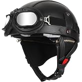 Senhill German Style Motorcycle Helmet for Adult Retro Leather Half Helmet Vintage Cap Skull Cap Open Face Helmet with Goggles for Cruiser Scooter Chopper DOT/FMVSS 218 Approved