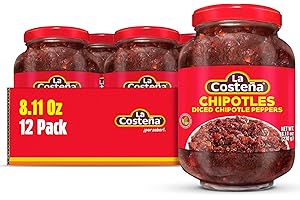 La Costeña Chipotle Peppers - Spicy Smoked Diced Peppers for Chipotle Sauce, Adobo Sauce, Mexican Food, Taco, Enchiladas & Salsa - Pickled Vegetables - Diced Chilis - 8.11oz, 12 Pack Jarred Vegetables