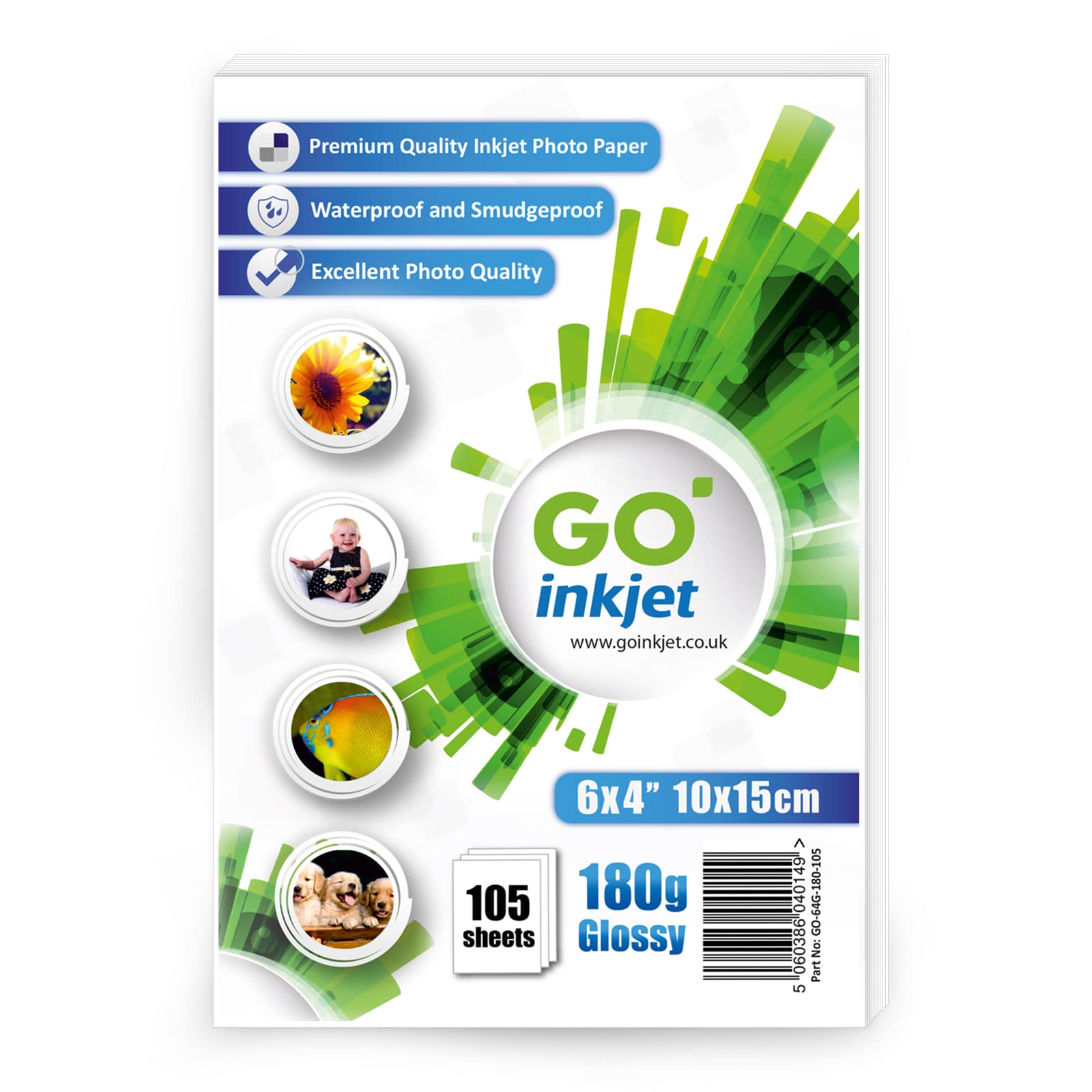 Go Inkjet Photo Paper 6x4 " 10x15 cm Glossy 100 Sheets, 180 GSM for HP Canon Epson Inkjet Printers to Print Photographs