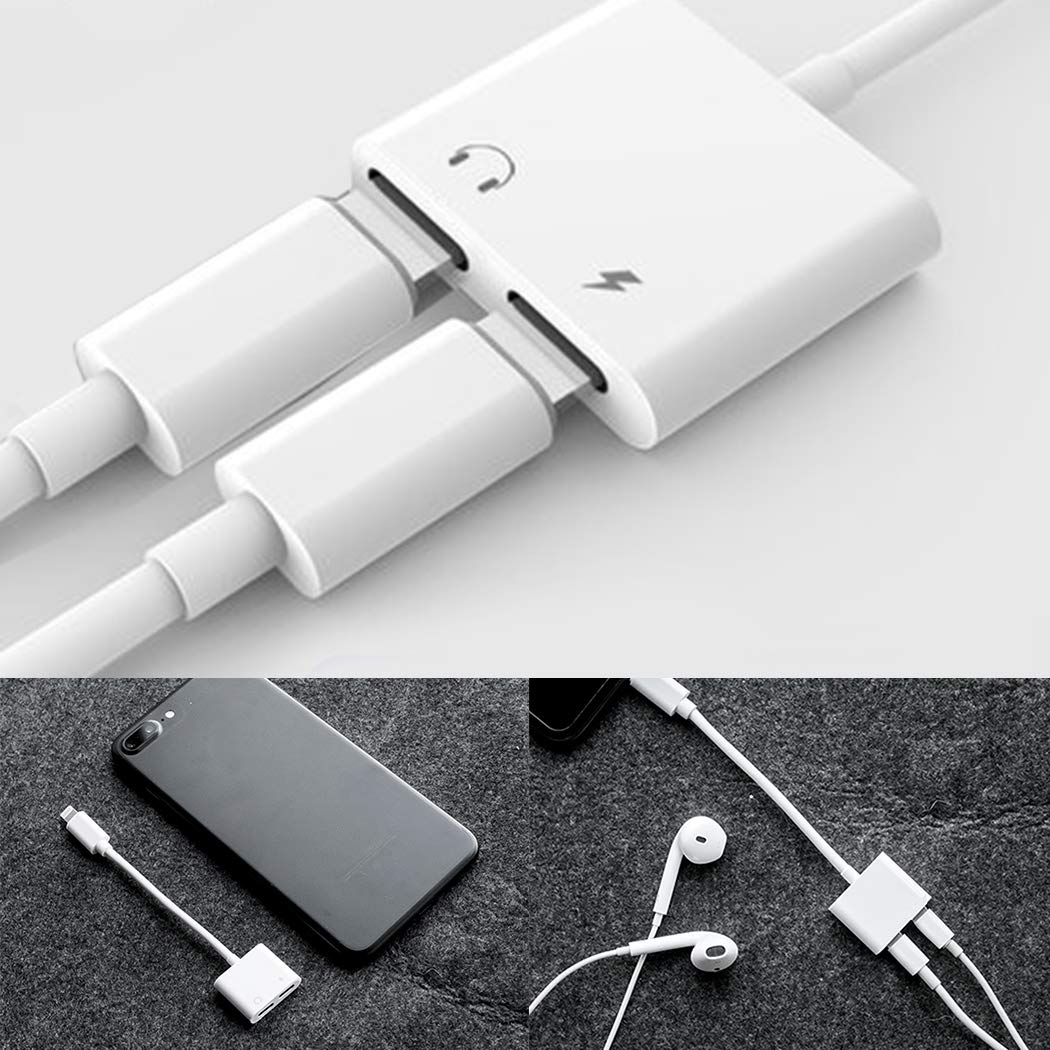 Dual Lighting Adapter Phone X/Xs/XR/ 7/8 / Plus, 2 in 1 Lighting Splitter Headphone Audio and Charge Adapter Connector,Remote and Call Function Compatible iOS 11, iOS 12 Later (2 Pack)