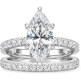 AVECON 3.5CT Marquise Cut Engagement Ring Set for Women, 5A Cubic Zirconia | Travel Promise Wedding Band with 6 Prongs, Hypoallergenic 14k/White Gold Plated Fake Diamond Half Eternity for Anniversary