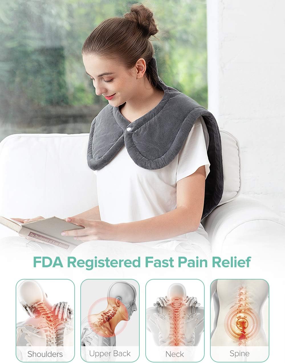 Large Heating Pad for Neck and Shoulders Pain Relief, Sable Heating Wrap for Neck with Auto Shut Off - 6 Temperature Settings: Health & Personal Care