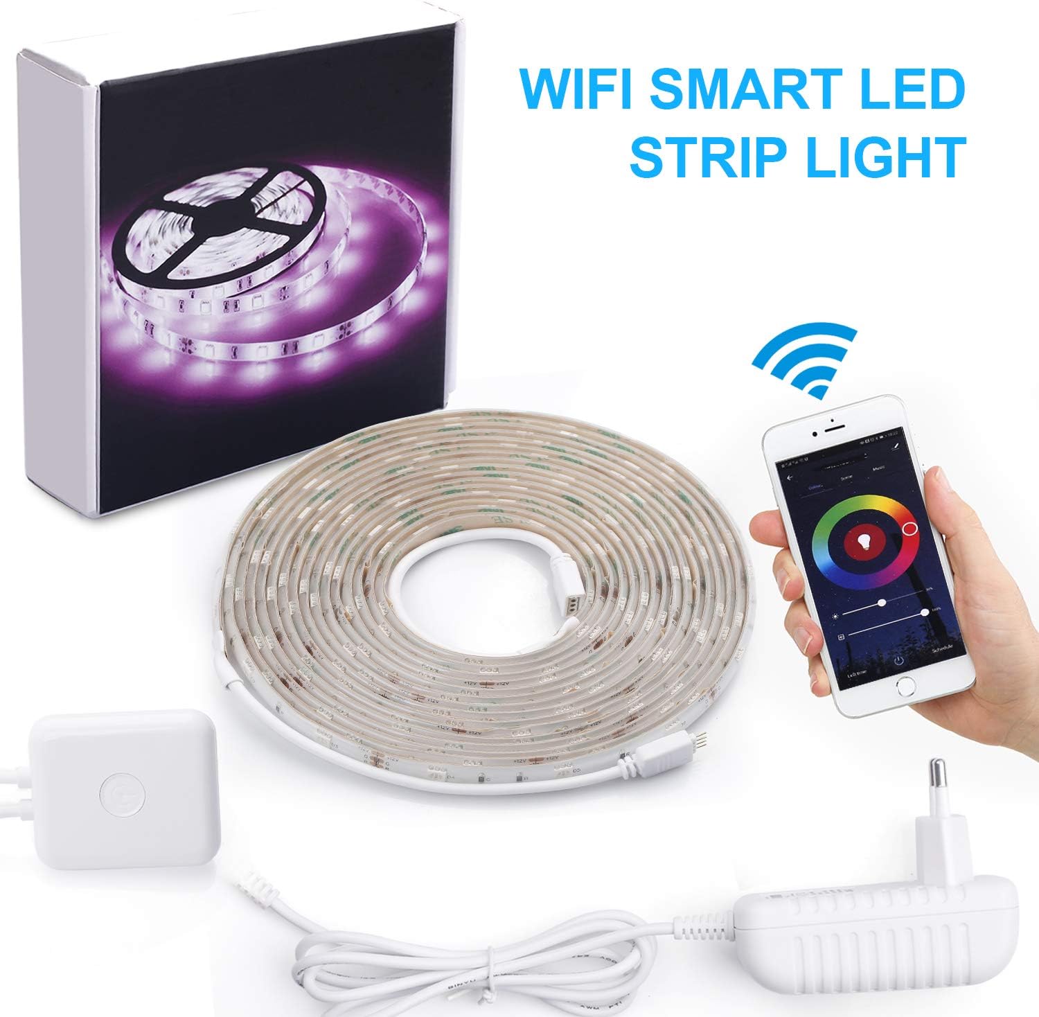 Siruiku RGB WiFi LED Strip Lights with Remote - 5M/16.4ft 5050 RGB Full Kit, LED Night Light, LED Rope Lights, LED Tape Light, Alexa Google Assistant, LED Light Strips