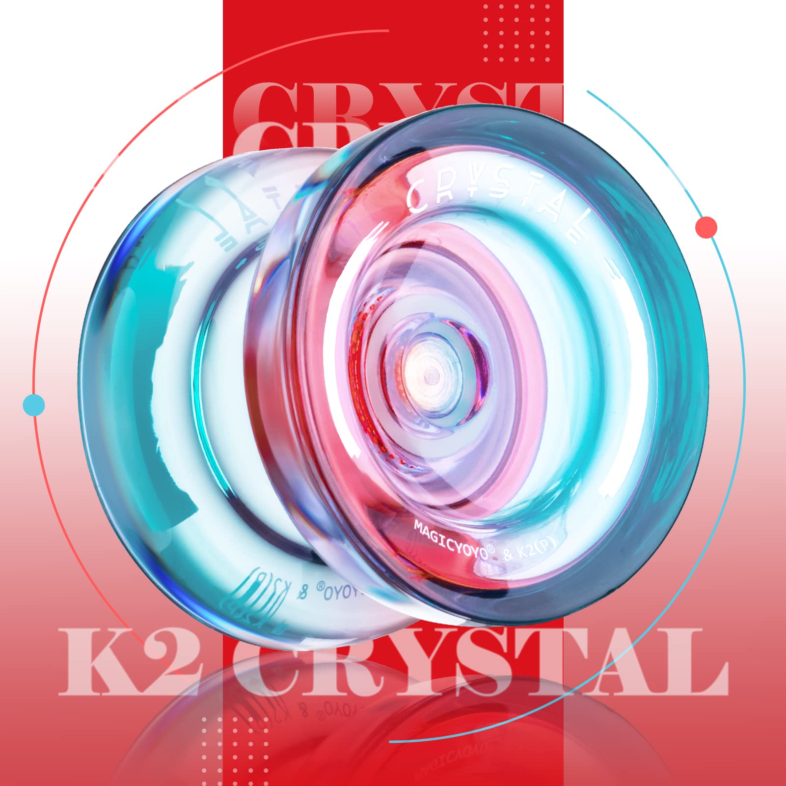ShungRu K2 Crystal Yoyo Professional Responsive Yoyo for Beginner, Dual Purpose Plastic Yo-Yo, Unresponsive Trick Yoyo with 12 Yoyo Strings, Yoyo Case Bag + Removal Bearing Tool (Red + Blue Gradient)