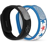 PARA'KITO Mosquito Repellent Bracelets + Refill Pellets Bundle, Mosquito Bracelets, Peppermint Oil, DEET Free Mosquito Repeller, Hiking Accessories, 2 Wristbands & 2 Refills (Black + Stars)