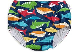 Green Sprouts Boys' Pull-up Reusable Absorbent Swimsuit Diaper, Navy Whale League, 24 Months