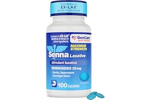 GenCare - Maximum Strength Senna Laxative 25mg (100 Tablets) - Gentle Constipation Relief Sennosides USP Stimulant Laxatives Digestion Pills - Natural Overnight Relief while You Sleep - Generic Ex Lax