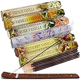 Hem Incense Sticks Variety Pack #18 and Incense Stick Holder Bundle with 6 Vanilla Fragrances