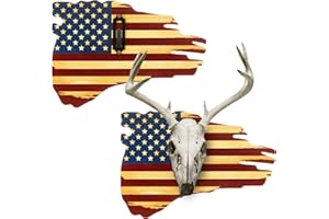 Sintuff 2 Pcs Flag Deer Skull Mounting Kit European Mount Skull Hanger Wooden Deer Mounting Plaque for Antlers Skull Horn Wall Outdoor Home Decor Independence Day Gift