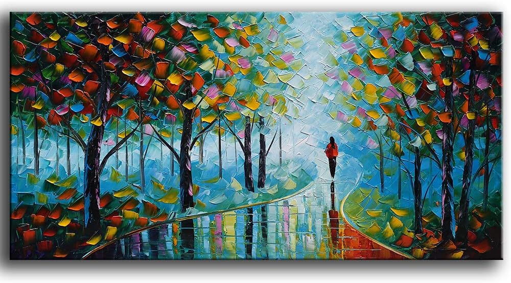 Paintings - YaSheng Art -Contemporary Landscape Abstract Oil Painting On Canvas Textured Tree Painting Abstract Art Wall Paintings Handmade 3D painting Home Office Decorations Canvas Wall Art painting 24x48inch