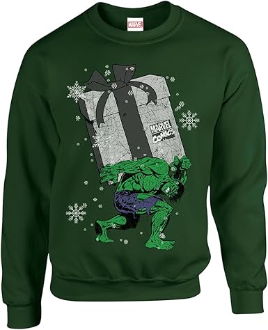 Babbo Natale Marvel.Ufficiale Marvel Comics Felpa Da Uomo Con Hulk Babbo Natale Forest Green Large Amazon It Abbigliamento
