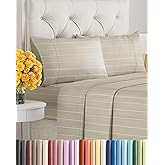 Cal King Size 4 Piece Sheet Set - Extra Soft, Breathable & Cooling Sheets - Hotel Luxury Bed Sheets for Women & Men - Deep Pockets, Easy-Fit & Wrinkle-Free Sheets - Beige Stripes Oeko-Tex Bed Sheets
