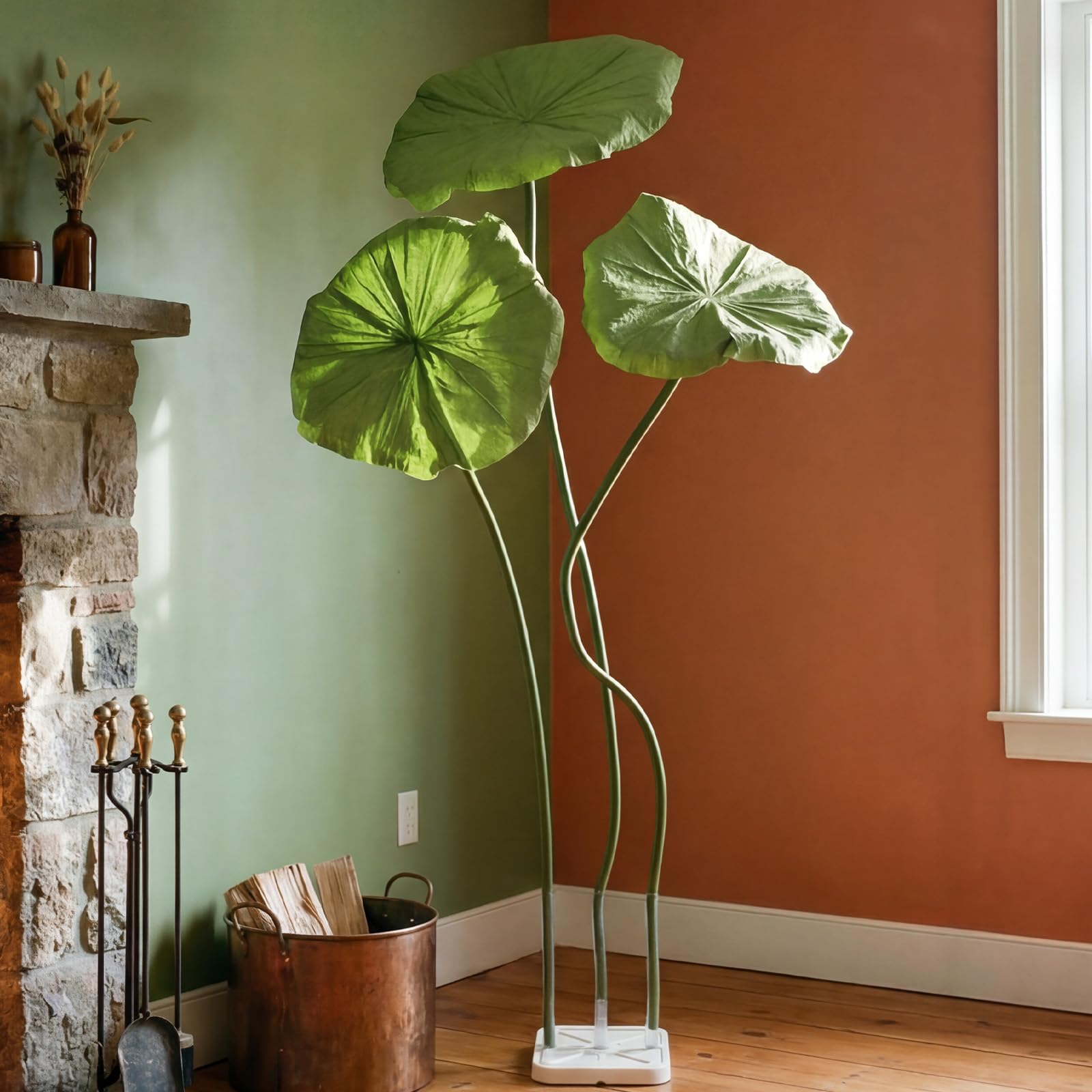 Photo 1 of 3 Pcs Artificial Lotus Leaf Decoration Simulated Lotus Leaf with Stems Base 1.25-1.35 M Faux Lily Pads Realistic Simulation Plant Arrangement for Garden Wedding Birthday Photo Props Summer Party Decor