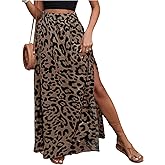 GORGLITTER Women's Cheetah Leopard Print Maxi Long Skirt Y2k Split Thigh High Waisted Flowy Long Skirts