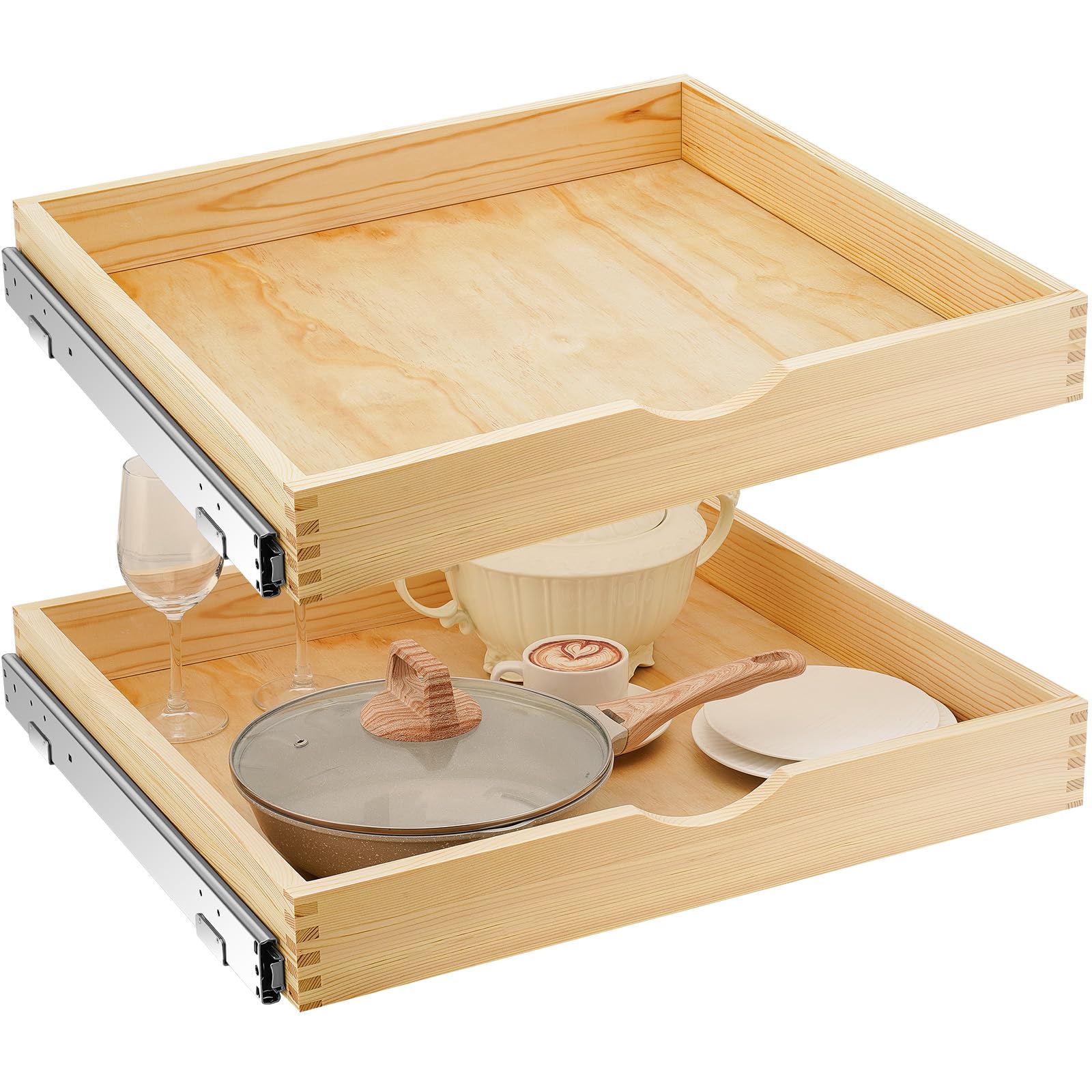 Photo 1 of Menkxi 2 Set Pull out Tray Cabinet Organizer Wooden Pull Drawers storage Slide out Pantry Shelf for Base Cabinet Kitchen Gentle Close Fully Assembled Accessories(Wood Color,24'' X 21'' X 3'')