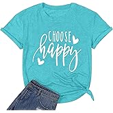 Funny Cute Graphic Tees for Women Choose Happy Letter Print T Shirts Love Heart Inspirational Shirt Casual Short Sleeve Tops