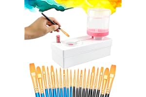 FINFINLIFE Paint Brush Cleaner Set - 20 Brushes & Brush Rinser Auto Water Dispensing for Acrylic, Watercolor & Water-Based Paints, Convenient Paint Brush Washer, Painting Water Dispenser, Pink