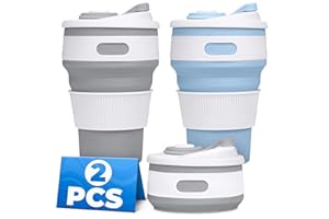 2-Pack Сollapsible Cups for Traveling Reusable – 12oz Leakproof Coffee Travel Mug, Silicone, Foldable & Portable for Hiking, 