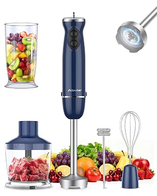 Immersion Blender Handheld 5 in 1 Hand Blender, 1000W Hand Mixer Stick, BPA-Free 12 Speed Handheld Blender 304 Stainless, Beaker, Chopper, Whisk and Milk Frother, Soup, Smoothies, Baby Food, Sauce