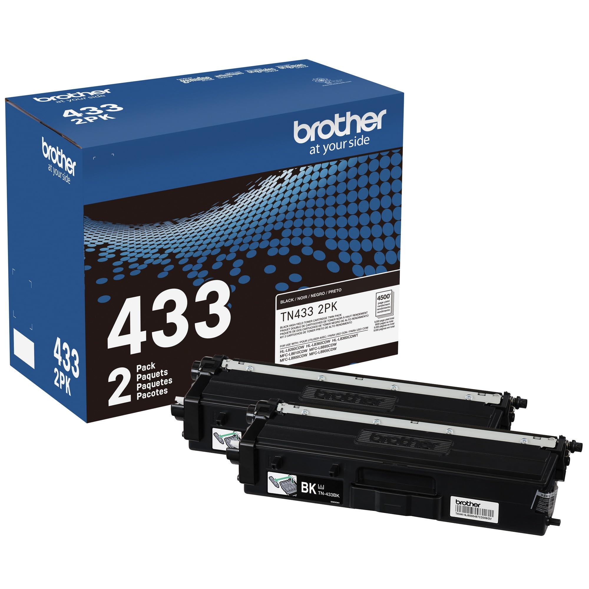 Photo 1 of Brother Genuine High-Yield Black Toner Cartridge Twin Pack TN433 2PK (TN4332PK)